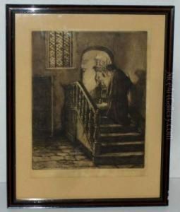 Ensemble De 2 Eaux-fortes En 
Noir, Signees Au Crayon,montees Sous Passe-partout Amateur Et Cadre En 
Bois by Albert Geudens