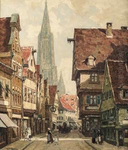 A Townview With A Cathedral by Fritz Geyer
