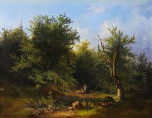 Waldweg Mit Ziegenhirtin by Georg Geyer