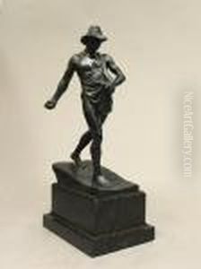 A German Patinated Bronze Figure: The Grainsower by Georg Geyer