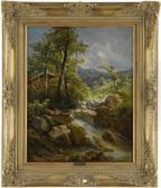 Gebirgslandschaft Mit Wildbach. - view 1