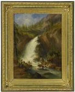 "schwarzbachfall Bei St.golling Im Salzkammergut". 1875. by Georg Geyer
