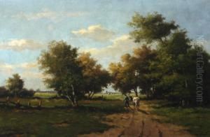 Farmer With Cow On A Country Road by Adriaan Marinus Geijp