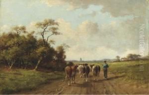 Leading The Cattle To The Pasture by Adriaan Marinus Geijp