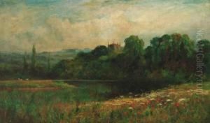 A Tranquil River With A Church Beyond by Peter Ghent