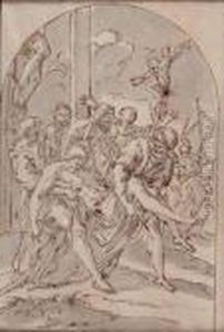 Grablegung Christi Mit Blick Auf Die Drei Kreuze by Pier Leone Ghezzi