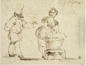 A) Lavandaia Con Figura In Maschera by Pier Leone Ghezzi
