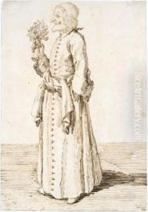Standing Cleric Holding A Bouquet by Pier Leone Ghezzi