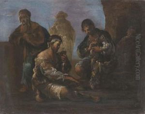 Figures Playing Cards In A Landscape by Matteo Dei Pitocchi Ghidoni