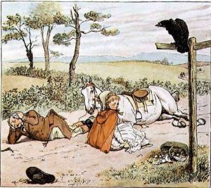 The Farmer on the ground, from 'A Farmer went trotting upon his grey mare' by Randolph Caldecott