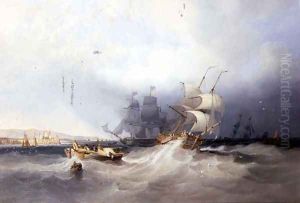 A Dutch Brig on a Port Reach and other Shipping off an East Coast Harbour by James Wilson Carmichael
