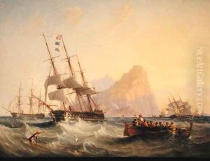 Warships Under Sail at Gibraltar, 1855 by James Wilson Carmichael