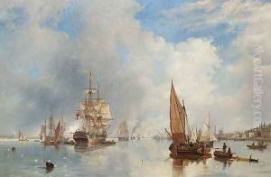 On the Thames at Woolwich, with the 'Buckinghamshire' Indiaman going down the river 1842