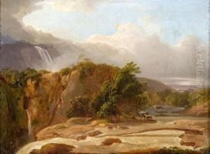 Paesaggio Fluviale Con Cascate E Pastore Con Capretta
