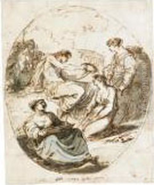 A Design For Decoration With Apollo Crowning The Arts - view 1