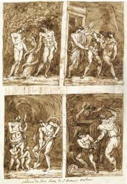 Recto: Four Biblical Scenes Verso: Decorative Designs - view 1