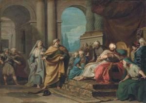 Moses Transforming His Rod Into A Snake In Front Of The Pharaoh Andhis Magicians by Felice Gianni