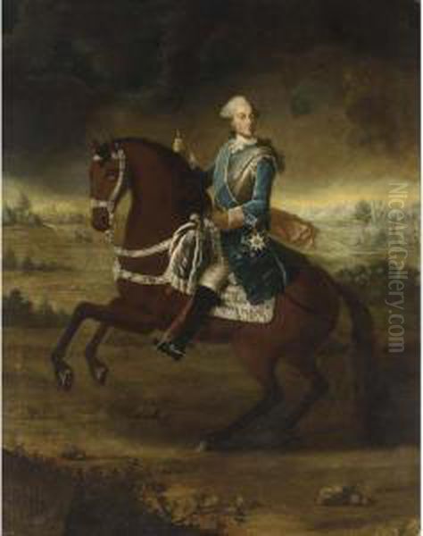 An Equastrian Portrait Of 
Kurfurst Maximilian Joseph Iii (1727-1777), Wearing The Order Of The 
Garter, A View Of Munich In The Background - view 1