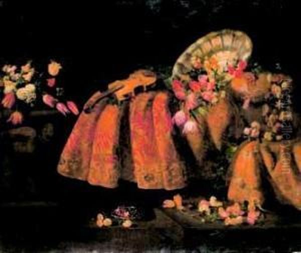 Natura Morta Con Fiori, Frutti, Stoffe Pregiate E Violino - view 1