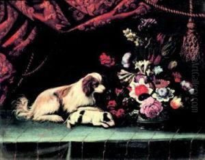 Vaso Di Fiori Con Cani by Antonio Gianlisi The Younger
