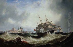 Shipping off Gibraltar in heavy seas by James Wilson Carmichael