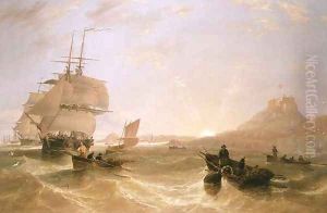 Squadron of Frigates and Fishing Vessels in a Choppy Sea off Holy Island by James Wilson Carmichael