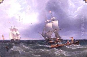 Shore Parties Disembarking, Brigs in a Swell Beyond by James Wilson Carmichael