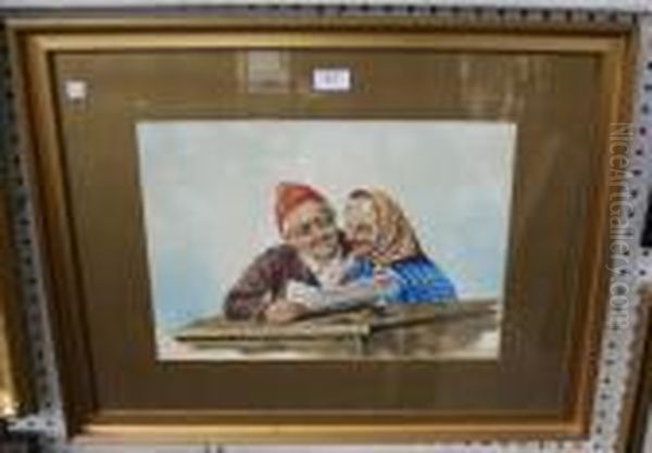 Group Portrait Of An Elderly Couple At A Table - view 1