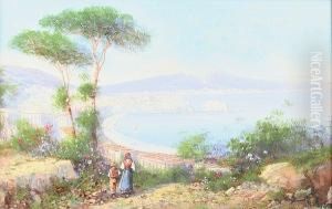 View Of Naples, And Another A Terrace Above The Bay Of Naples, A Pair by Gianni