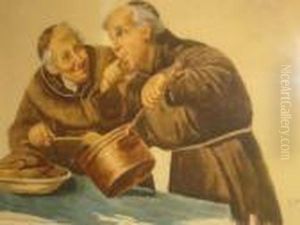 Portraits Of An Elderly Couple Reading And Two Monkscooking