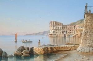 View Of An Ancient Port Town; 
View Towards Vesuvius; View Of A Cross Above The Bay Of Naples