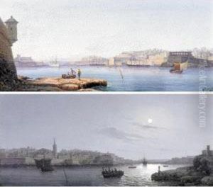 View Of Valetta Harbour; Moonlit View Of Valetta Harbour View Of Valetta Harbour; Moonlit View Of Valetta Harbour