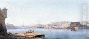 View Of Valletta Harbour; Moonlit View Of Valletta Harbour by Gian Gianni