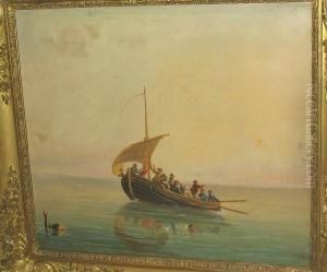 Fishing Boat On Calm Waters by Gian Gianni