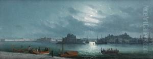 The Grand Harbour By Moonlight by Girolamo Gianni