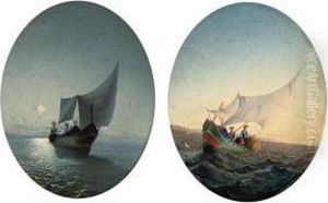A Maltese Fishing Boat By Moonlight by Girolamo Gianni