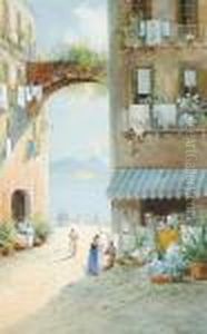 Views From A Town Square, The Bay Of Naples Beyond, A Pair by Girolamo Gianni