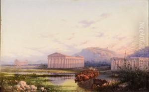 Veduta Di Sorrento E Veduta Dei Templi Di Pestum,1882 by Girolamo Gianni