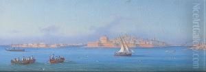 A Set Of Three Harbour Scenes, Valletta,malta