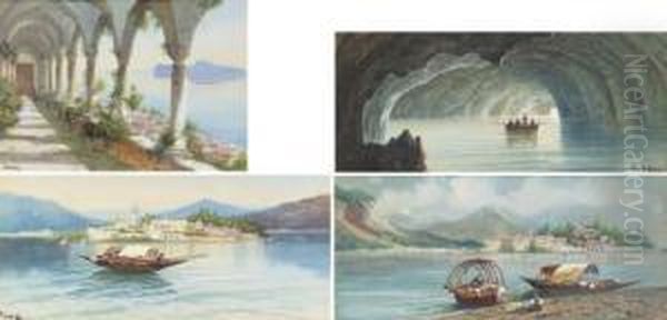 A Colonnade Overlooking The Isle
 Of Capri; Isola Bella, Lago Maggiore; The Blue Grotto, Capri; And Isola
 Bella, Lago Maggiore - view 1