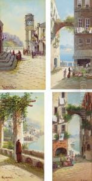View From A Convent, Capri; Town
Square, Capri; Flower Market With A Veiw Of Castel Del'ovo, Naples; And
A Flower Market With A View Of Vesuvius, Naples - view 1