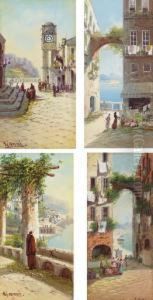 View From A Convent, Capri; Town
Square, Capri; Flower Market With A Veiw Of Castel Del'ovo, Naples; And
A Flower Market With A View Of Vesuvius, Naples by Girolamo Gianni