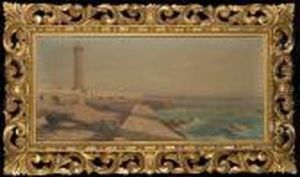 Arabs On A Breakwater, With Lighthouse And Shipping Beyond, Possibly Venice