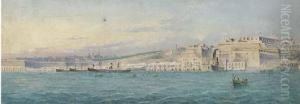 Merchant Steamers Lying At 
Anchor In Grand Harbour, Valetta; And An Iron-clad In The Harbour At 
Valetta