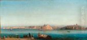 Views Of The Grand Harbour, Valetta, Malta: Sunrise; And Bymoonlight by Girolamo Gianni