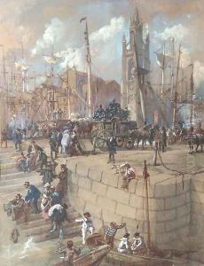 A funeral cortege waiting at the quayside by James Wilson Carmichael