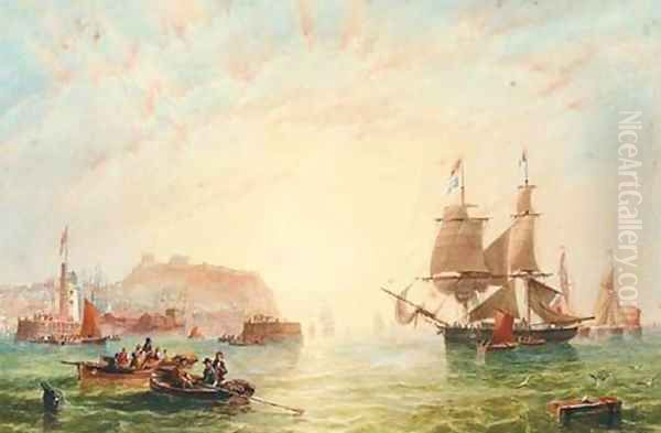 A trading brig and other vessels off the entrance to Scarborough - view 1