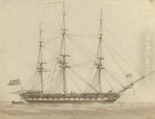 A British frigate riding on her anchor - view 1