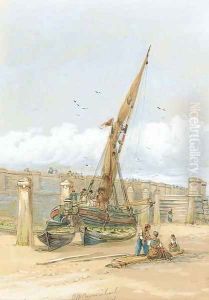 Fishermen gossiping before a beached vessel by James Wilson Carmichael
