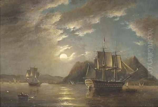 H.M.S. Minden 74, off Gibraltar, moonlight - view 1